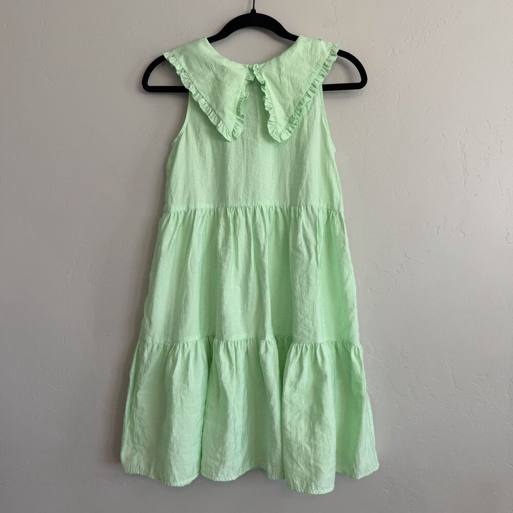 Zara Girls Mint Green Collared Ruffle Tiered Dress Size 11-12 Cottagecore